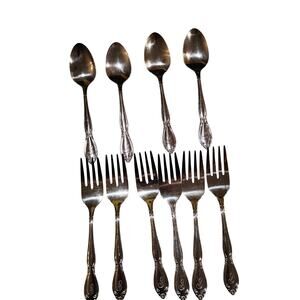 VTG Forks & Spoons “S” Monogram Customcraft Tawain Floral Stainless Flatware Lot